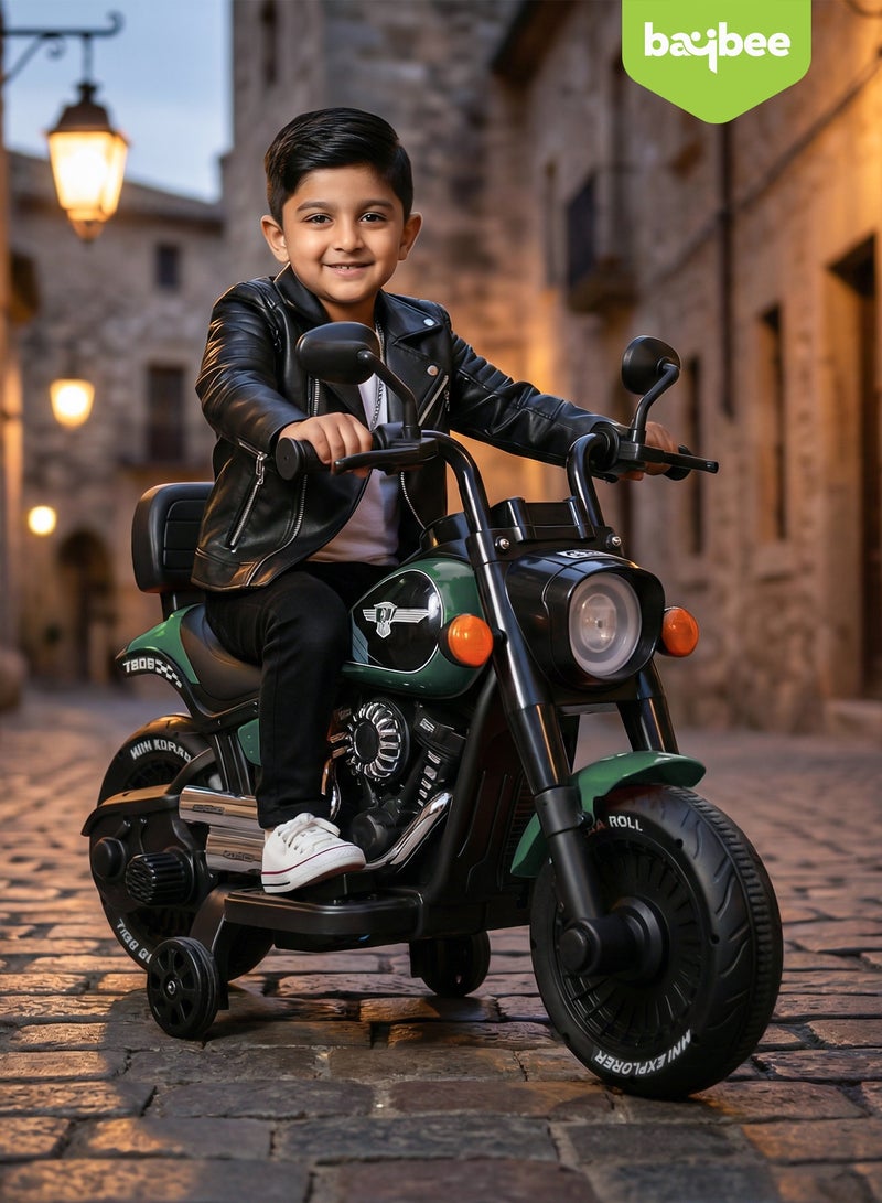 BAYBEE Classic Battery Operated Bike for Kids  | Ride on Kids bike with dazzling light & music | Rechargeable Battery Bike with Foot Accelerator | Electric Bike for Boys Girls 2+ Years Green - Image 4