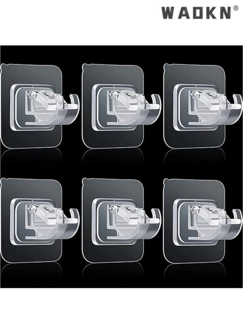 8-Piece Extended Length Self-Adhesive Curtain Rod Brackets - No-Drill Solution for Drapery Hooks Holders, Premium Plastic Easy-Stick Curtain Rod Hooks Perfect for Large Windows in Kitchen, Bathroom, & Hotel Settings (Clear)