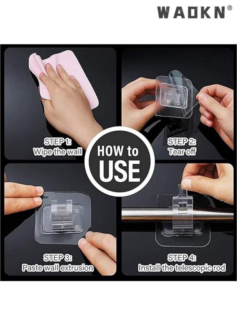 WAOKN - 8-Piece Extended Length Self-Adhesive Curtain Rod Brackets - No-Drill Solution for Drapery Hooks Holders, Premium Plastic Easy-Stick Curtain Rod Hooks Perfect for Large Windows in Kitchen, Bathroom, & Hotel Settings (Clear) - Image 1