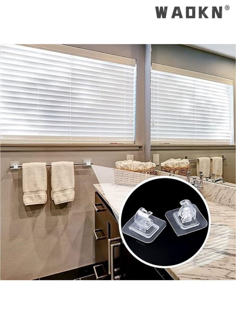 WAOKN - 8-Piece Extended Length Self-Adhesive Curtain Rod Brackets - No-Drill Solution for Drapery Hooks Holders, Premium Plastic Easy-Stick Curtain Rod Hooks Perfect for Large Windows in Kitchen, Bathroom, & Hotel Settings (Clear) - Image 1