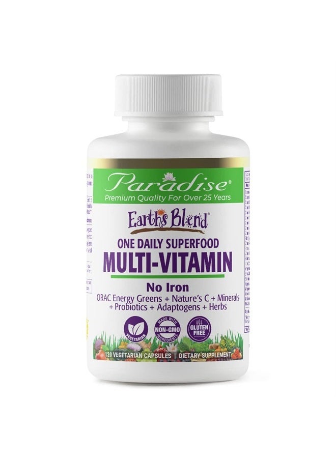 Paradise Herbs مزيج الأرض من الفيتامينات المتعددة، بدون حديد، مضادات الأكسدة، بروبيوتيك، نباتي، غير معدّل وراثيًا، خالي من الغلوتين، 120 كبسولة نباتية - Image 1