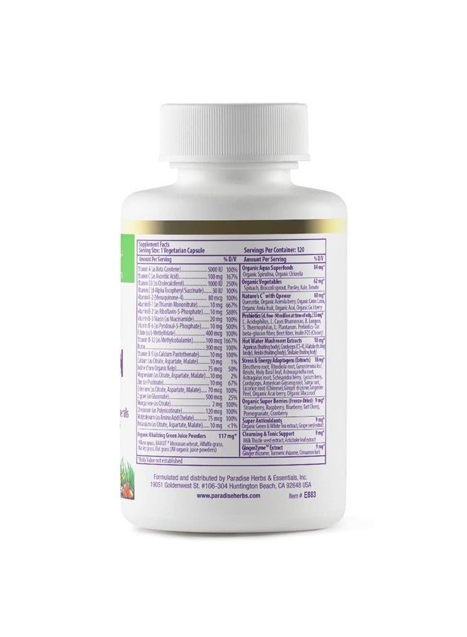Paradise Herbs مزيج الأرض من الفيتامينات المتعددة، بدون حديد، مضادات الأكسدة، بروبيوتيك، نباتي، غير معدّل وراثيًا، خالي من الغلوتين، 120 كبسولة نباتية - Image 3