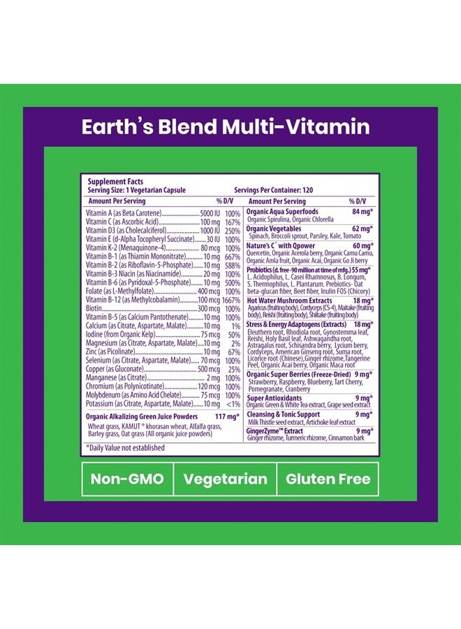 Paradise Herbs مزيج الأرض من الفيتامينات المتعددة، بدون حديد، مضادات الأكسدة، بروبيوتيك، نباتي، غير معدّل وراثيًا، خالي من الغلوتين، 120 كبسولة نباتية - Image 2