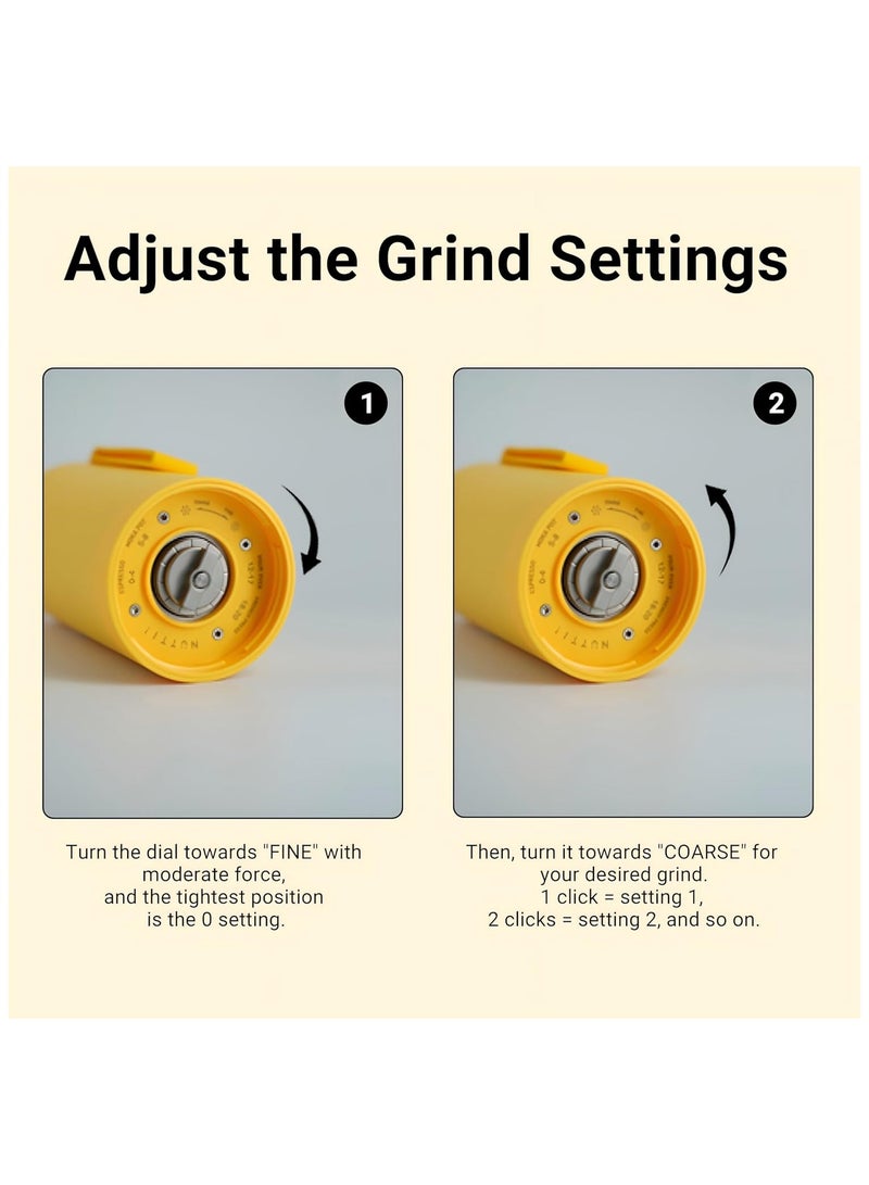 NUTTII OX Electric Burr Coffee Grinder – Quiet, Mini, Portable, Adjustable Conical Burr Mill, Precision 20 Grind Settings for Espresso, Pour-Over, French Press Moka(Sunshine Yellow) - Image 3