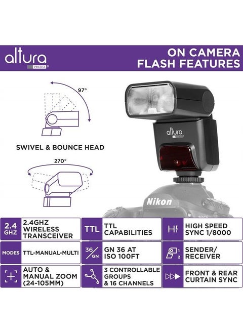 AP-305N Camera Flash Light with Manual Trigger for Nikon D3500 D3400 D3300 D5600 D5500 D5300 D850 D780 D750 D7500 D7200 Z6 Z7 Z50-2.4GHz I-TTL Speedlight for Mirrorless and DSLR Camera