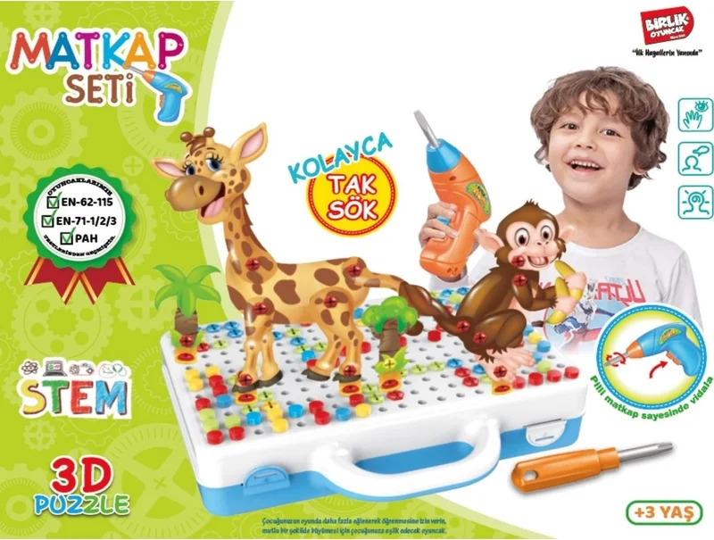 Masho Trend Educational Drilled Creative Puzzle 340 Piece 3D Toy Set - Drill Toy - Educational Toy