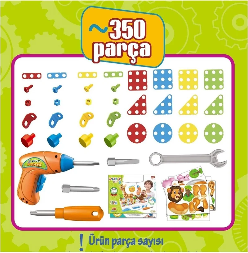 Masho Trend Educational Drilled Creative Puzzle 340 Piece 3D Toy Set - Drill Toy - Educational Toy