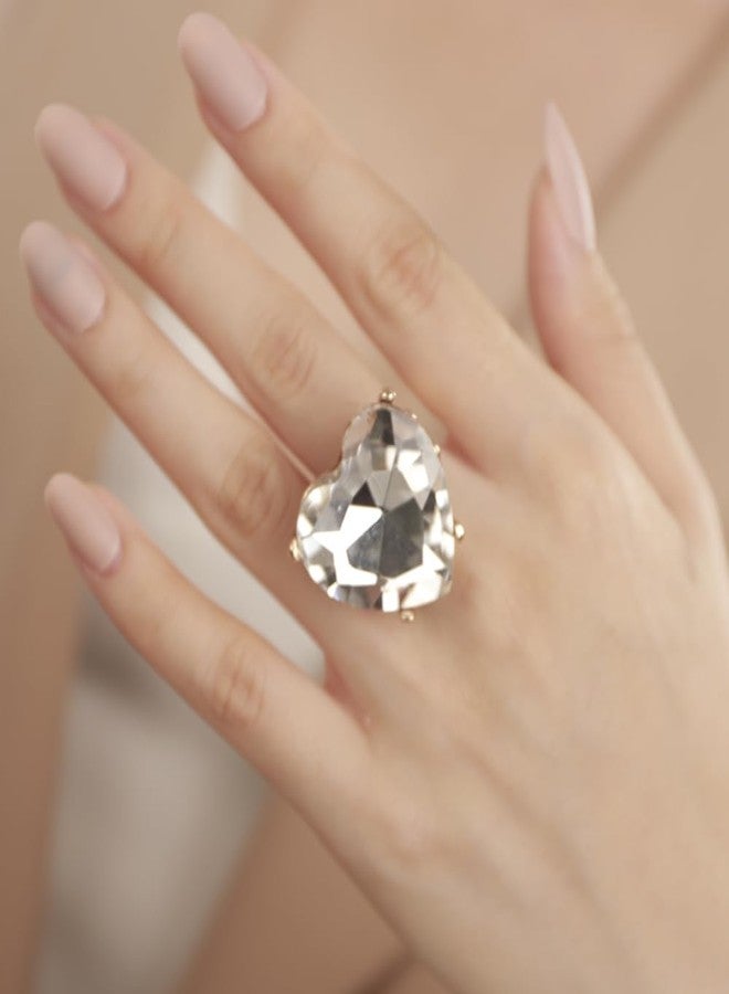 Aimimier Big Heart-Shaped Ring for Women Clear Artificial Crystal Rings Love Statement Ring Shiny Rhinestone Wedding Band Eternity Ring Prom Party Cocktail Accessory (Clear) - Image 2