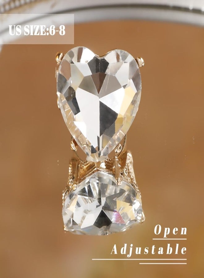 Aimimier Big Heart-Shaped Ring for Women Clear Artificial Crystal Rings Love Statement Ring Shiny Rhinestone Wedding Band Eternity Ring Prom Party Cocktail Accessory (Clear) - Image 4