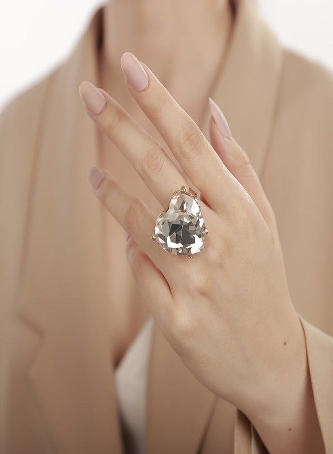 Aimimier Big Heart-Shaped Ring for Women Clear Artificial Crystal Rings Love Statement Ring Shiny Rhinestone Wedding Band Eternity Ring Prom Party Cocktail Accessory (Clear) - Image 3