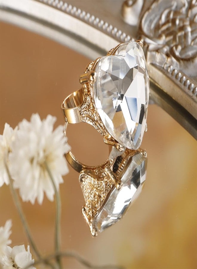 Aimimier Big Heart-Shaped Ring for Women Clear Artificial Crystal Rings Love Statement Ring Shiny Rhinestone Wedding Band Eternity Ring Prom Party Cocktail Accessory (Clear) - Image 5