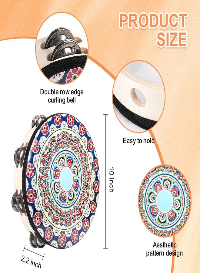 Musfunny Tambourines Musical Instrument Handheld Drum: Tambourines for Adults Church 10 Inch Double Row Metal Jingles - Percussion Wooden Tambourine for Dance Wedding Party (10 inch) - Image 2