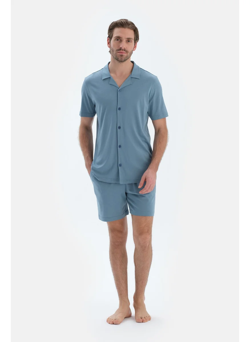 داجي Shirt & Shorts Pajama Set Spread Collar Cotton Blend Mid Rise Regular/Classic Fit Sleepwear