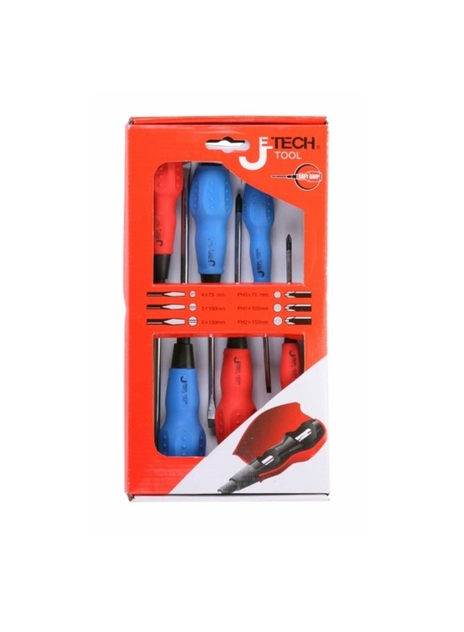 jetechtool Jetech 6-Piece Screwdrivers Set With Chrome Vanadium Nickel Steel Tip, 3 Phillips and 3 Slotted Tips, Professional Cushion Grip Screwdriver Set with High Torque - ST-6PCS-SET - Image 1