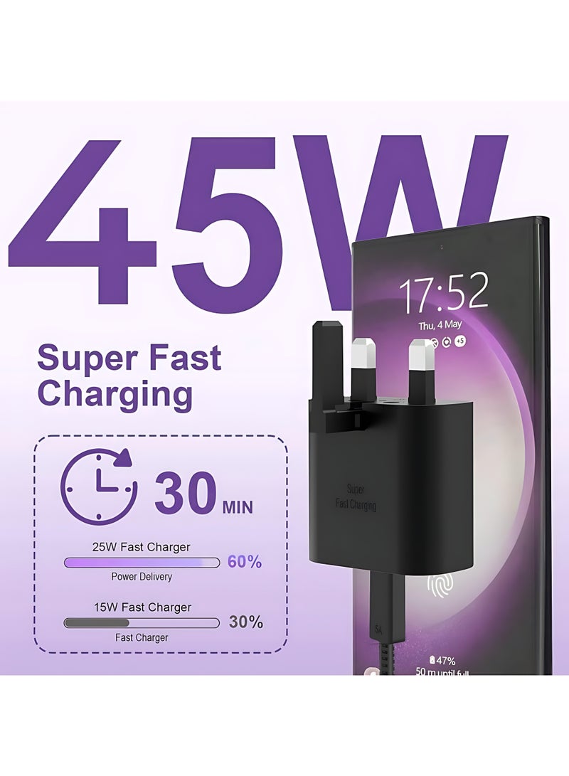 45W USB C Super Fast Charging Charger with 1 m Cable - Compatible with S24 S23 S22 S21 S20 Ultra, S24+ S23+ S22+ S21+, A53, A15, A 55, A54 - Type C Power Adapter - Image 2