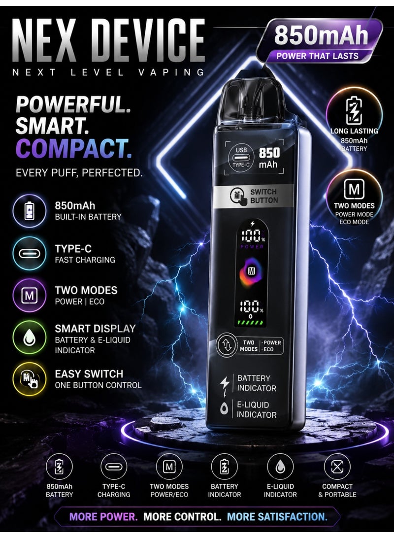 جهاز OMEGA Vape NEX ببطارية 820 مللي أمبير ومنفذ Type-C
