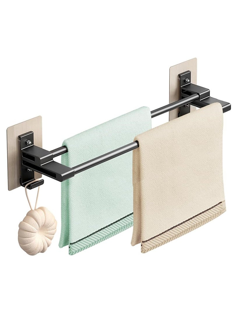 Towel Rail with Double Rods, 40cm Aluminum 2 Tier Self-Adhesive, Anti-Rust, No-Drill Wall Mounted Towel Holder with 2 Hooks for Bathroom, Kitchen, Shower - Image 1