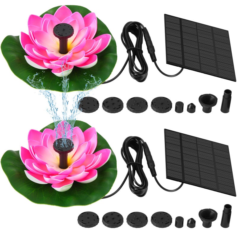 HI-BOOM 2 Pcs Solar Water Fountain Water Lily Solar Fountain for Bird Bath Garden Decor Solar for Bird Bath Outside Pond and Backyard 6 Nozzles - Image 2