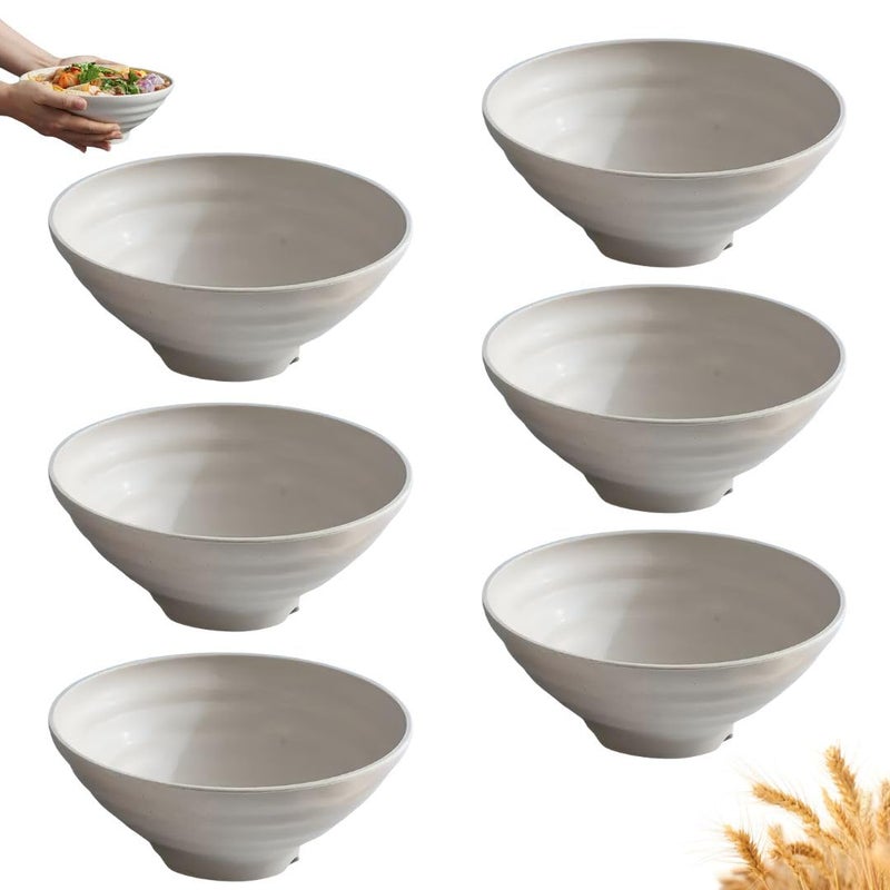 FLOXIT Unbreakable Cereal Bowls 900 ML Wheat Straw Bowls Set of 6 EU Tested Lightweight Dishwasher and Microwave Safe Ideal for Cereal Salad Noddle and Parties Beige - Image 1