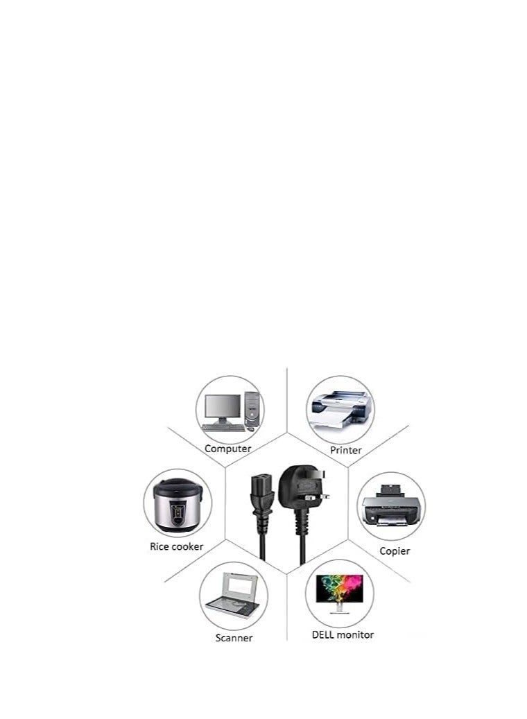 Terabyte "UK 3-Pin Power Cable 1.8 Meter with Fuse - High Quality AC Power Cord for Computer, Printer, LCD/LED Monitor - Compatible with Dell, HP, Samsung, Sony, Lenovo" - Image 2