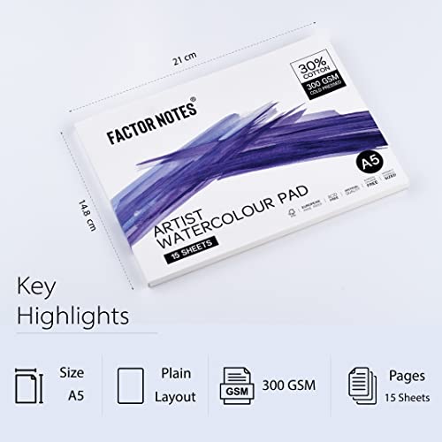 Factor Notes Artist Watercolour Pad: 30% Cotton, 300 GSM, Cold Pressed, Acid-Free Tearable Paper (A5), Oil Paint - Image 2