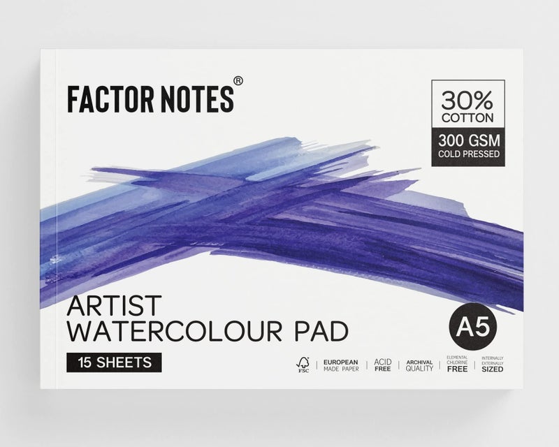 Factor Notes Artist Watercolour Pad: 30% Cotton, 300 GSM, Cold Pressed, Acid-Free Tearable Paper (A5), Oil Paint - Image 1