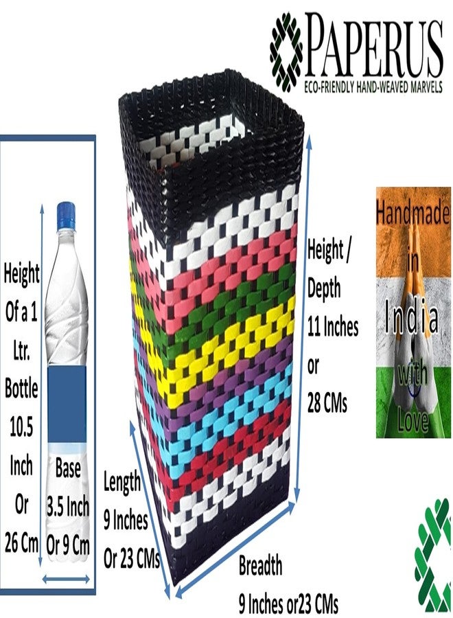 Sonas Creation Paperus Multi Color, Multipurpose Storage Basket, Multi-Utility Organizer, for Water Bottles, Toys, Linen, Magazines, 9 X 9 X 11 Inch, Eco-Friendly, Handmade of Paper Ropes - Image 2