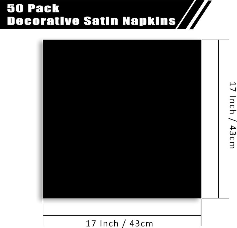 VACVELT 50 Pack Black Satin Napkins 17x17 Inch Wedding Napkins Bulk Decorative Elegant Dinner Napkins Square Table Napkins Decor Silky Satin Cloth Napkins for Restaurant Banquet Graduation Party - Image 5