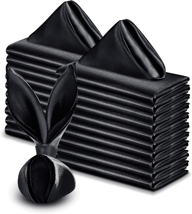 VACVELT 50 Pack Black Satin Napkins 17x17 Inch Wedding Napkins Bulk Decorative Elegant Dinner Napkins Square Table Napkins Decor Silky Satin Cloth Napkins for Restaurant Banquet Graduation Party - Image 1