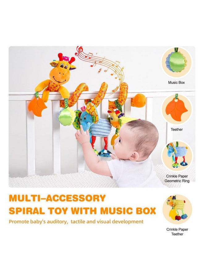 Jollybaby Baby Car Seat Stroller Crib Toys, Plush Hanging Spiral Activity Pram Crib Toy With Music Box, Rattles, Squeaker For Babies Infant Boys Girls Gifts (Giraffe)  - Image 2