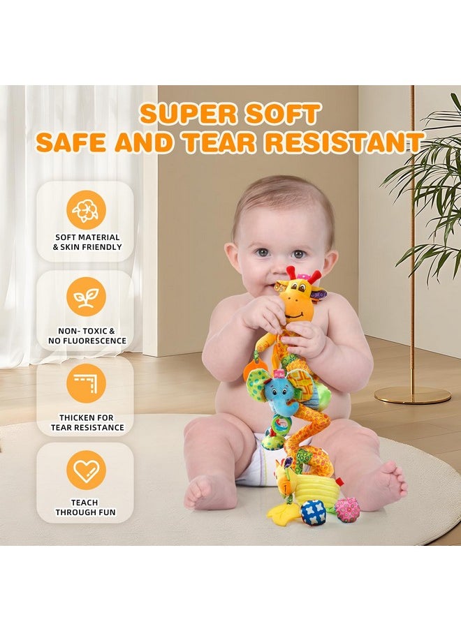 Jollybaby Baby Car Seat Stroller Crib Toys, Plush Hanging Spiral Activity Pram Crib Toy With Music Box, Rattles, Squeaker For Babies Infant Boys Girls Gifts (Giraffe)  - Image 4