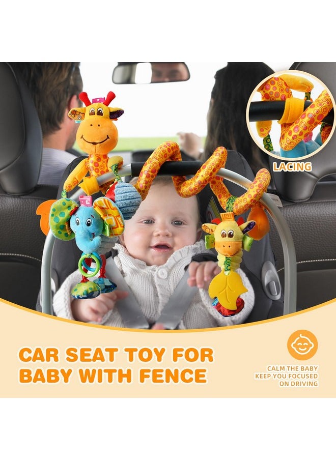 Jollybaby Baby Car Seat Stroller Crib Toys, Plush Hanging Spiral Activity Pram Crib Toy With Music Box, Rattles, Squeaker For Babies Infant Boys Girls Gifts (Giraffe)  - Image 3