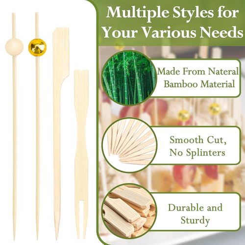 ATZNZIK 2000 Pieces Cocktail Picks 4 Styles Fancy Toothpicks for Appetizers Bamboo Skewers Decorative Wooden Cocktail Picks for Party Food Drinks Fruit Charcuterie Boards Accessories - Image 3