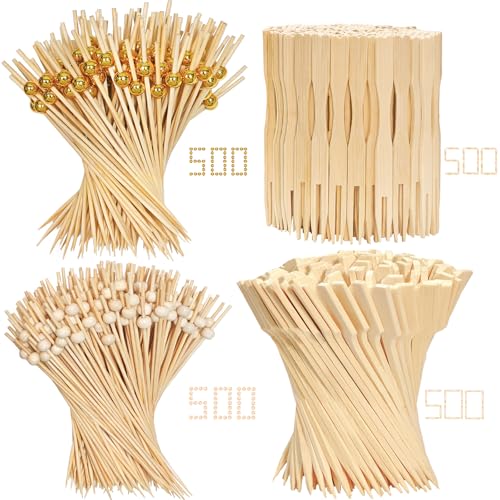 ATZNZIK 2000 Pieces Cocktail Picks 4 Styles Fancy Toothpicks for Appetizers Bamboo Skewers Decorative Wooden Cocktail Picks for Party Food Drinks Fruit Charcuterie Boards Accessories - Image 1