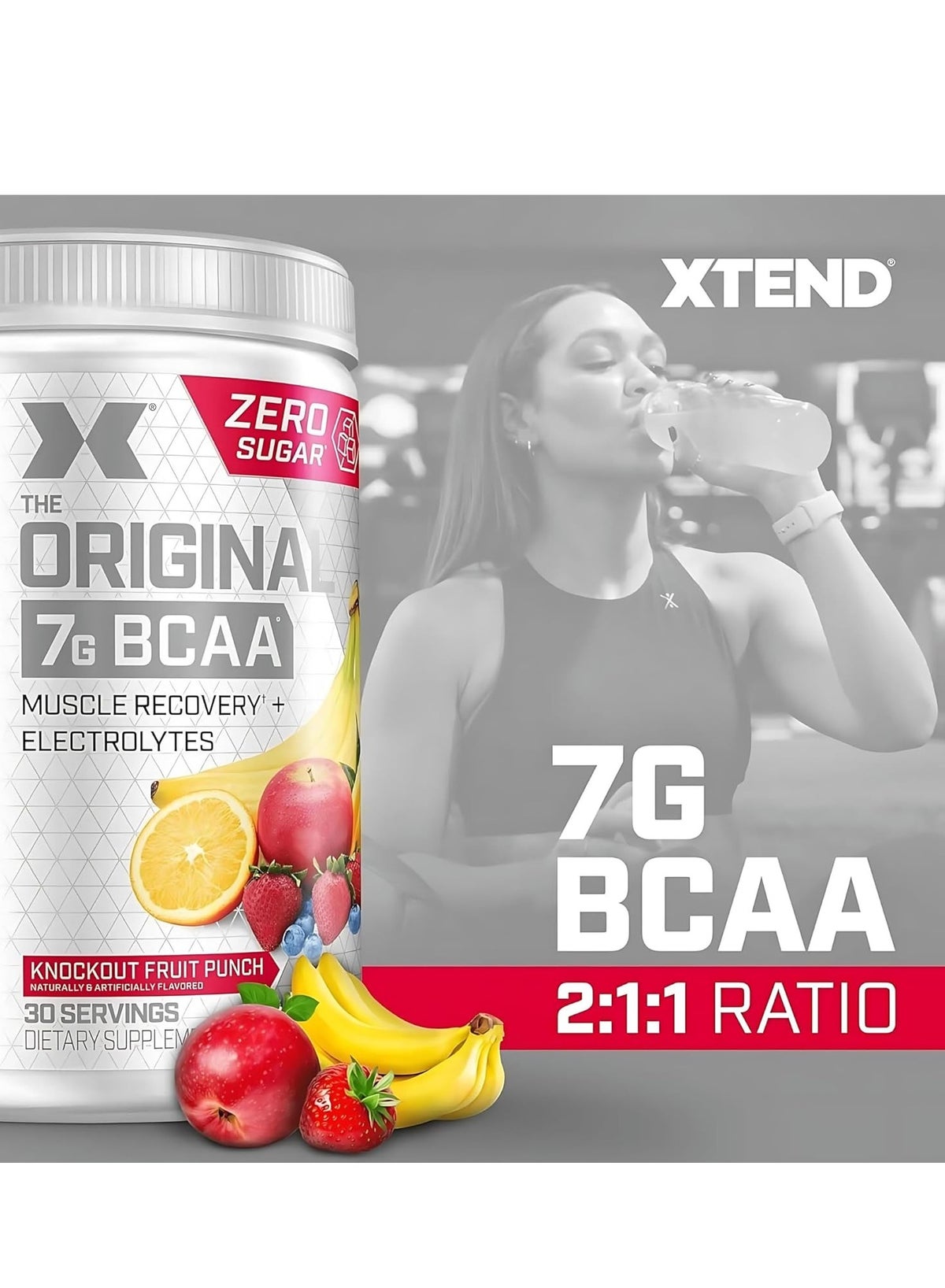 Xtend Bcaa Powder - Fruit Punch Flavor | 30 Servings | 7G Branched-Chain Amino Acids | Sugar-Free Workout Support Drink
