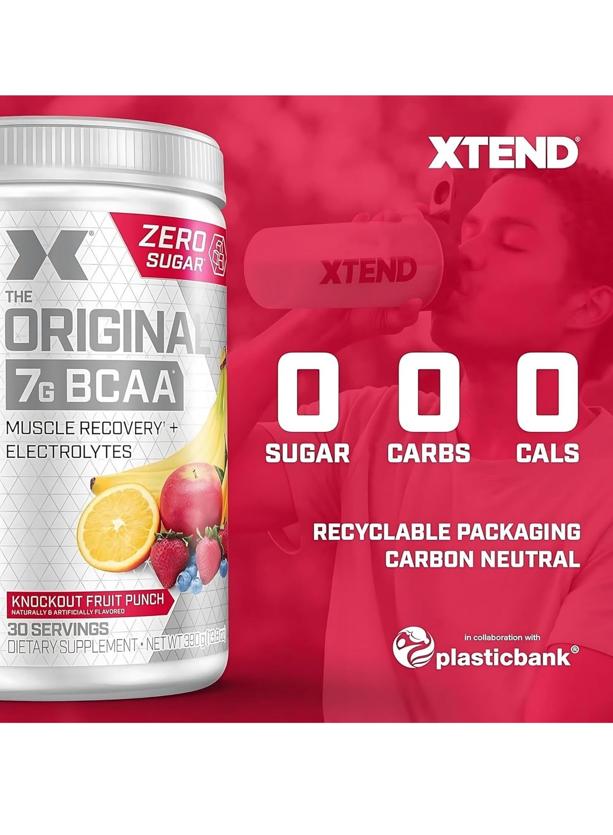 Xtend Bcaa Powder - Fruit Punch Flavor | 30 Servings | 7G Branched-Chain Amino Acids | Sugar-Free Workout Support Drink