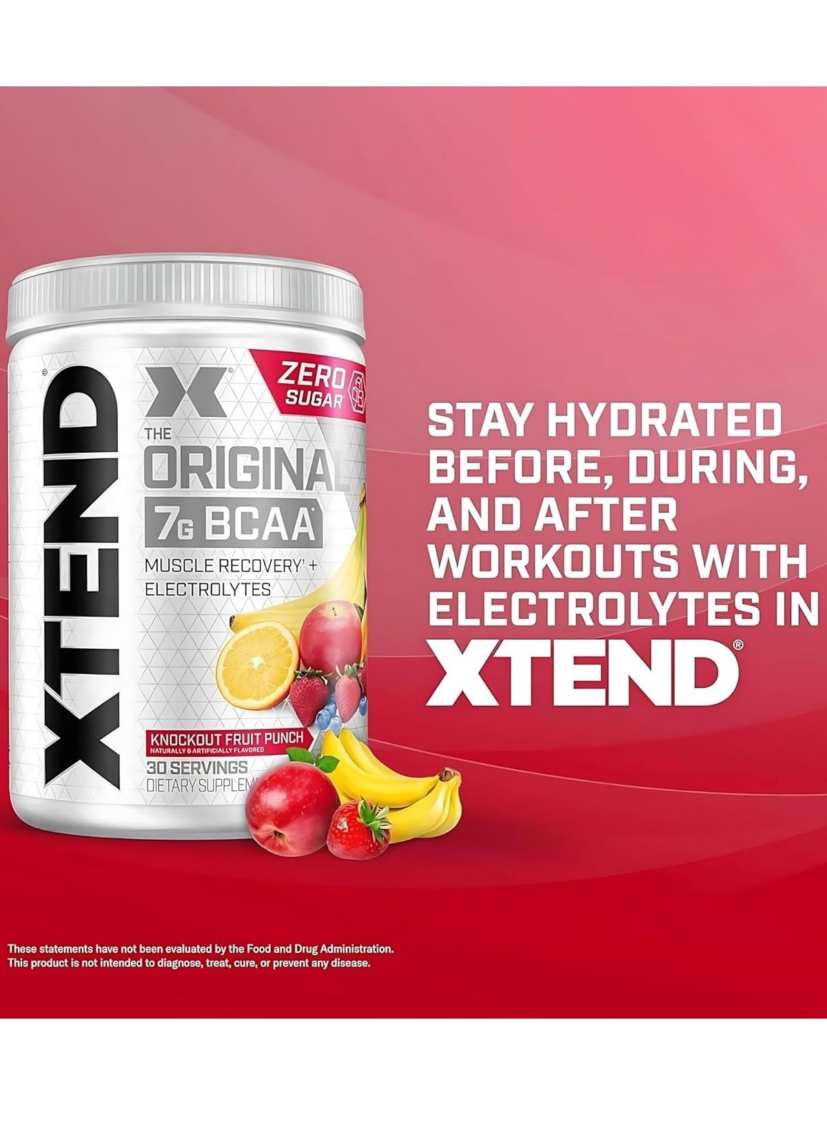 Xtend Bcaa Powder - Fruit Punch Flavor | 30 Servings | 7G Branched-Chain Amino Acids | Sugar-Free Workout Support Drink