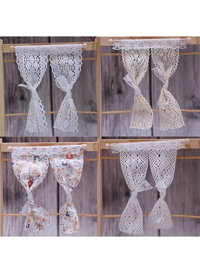 Dollhouse Miniature Scene Door Curtain Hanging Decor With Beige Lace Trim And Bow Detail Photography Prop Model Accessory For Doll House Diorama - Image 3