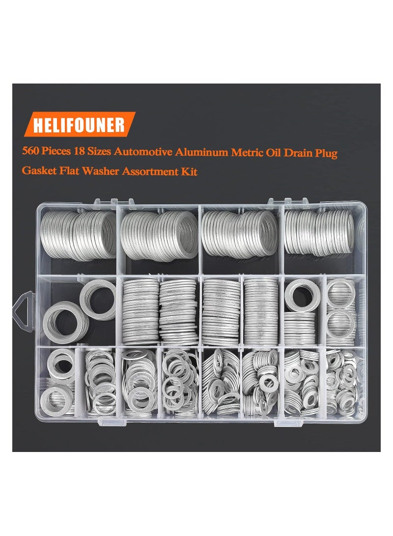 SYOSI 560 Pcs 18 Sizes Automotive Drain Plug Gaskets, Oil Crush Washers, Aluminum Flat Washers Assortment Kit (M6 M8 M10 M12 M14 M16 M18 M20 M22 M24)