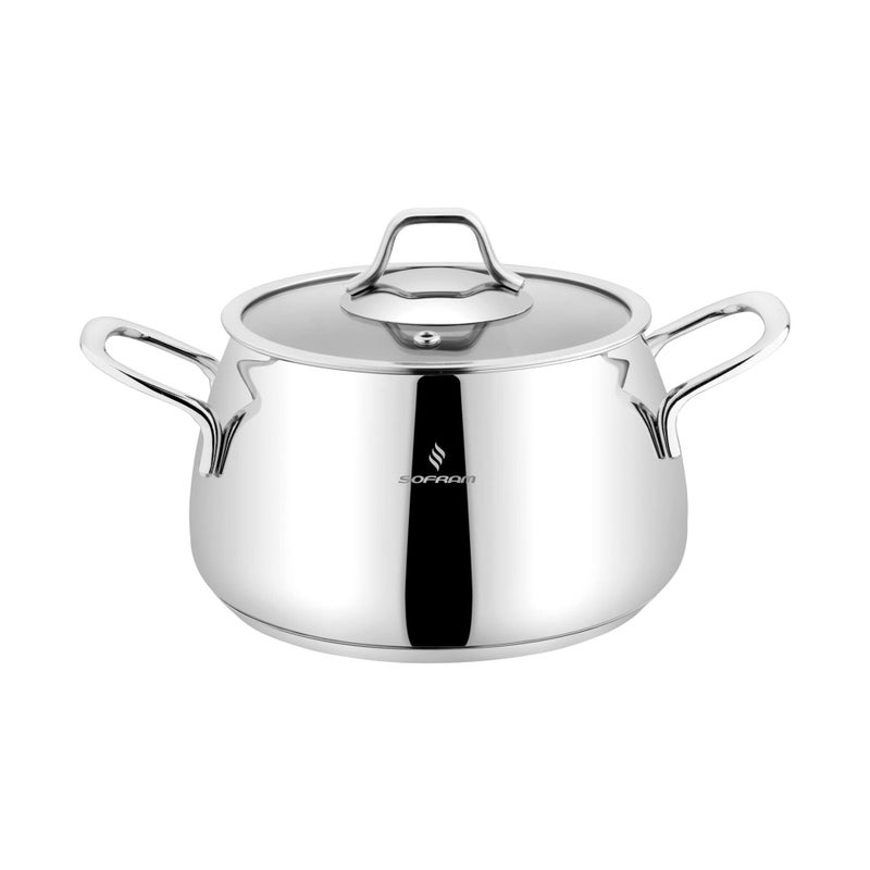Sofram Venus Stainless Steel Deep Stock Pot with Glass Lid Soup Pot Deep Casserole Cooking Pot Suitable for Induction Stove Cookware 295qt 28 L