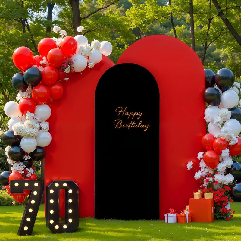 Suppromo Black and Red Arch Backdrop Cover Set of 3-6ft, 6.6ft, 7.2ft Arch Covers Stretchy Backdrop Spandex Birthday Party Arch Stand Covers for Baby Shower Wedding Bridal Shower Photo Background Decorations - Image 2