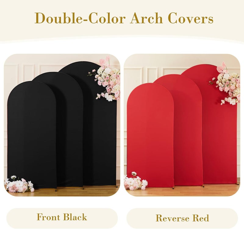 Suppromo Black and Red Arch Backdrop Cover Set of 3-6ft, 6.6ft, 7.2ft Arch Covers Stretchy Backdrop Spandex Birthday Party Arch Stand Covers for Baby Shower Wedding Bridal Shower Photo Background Decorations - Image 4