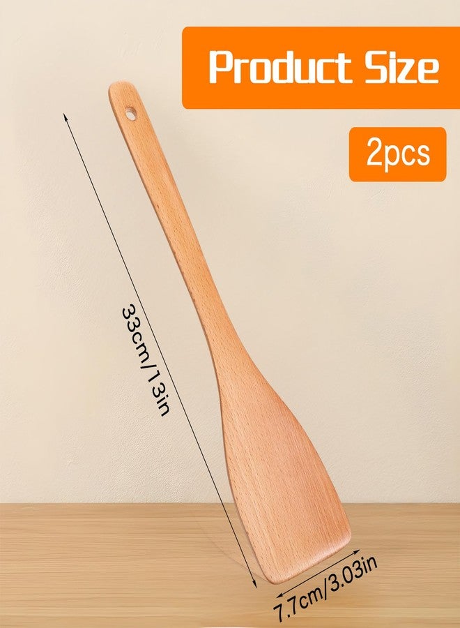 HaiFafafaing Wood Spatula for Cooking - 13 Inch Uncoated Beech Wood Spatula - Non Scratch Non Stick Cookware Wooden Cooking Utensils for Pan and Wok - Image 2