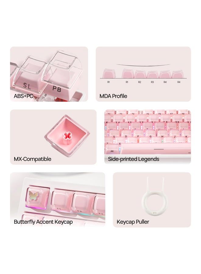 EPOMAKER Lusterfly Jelly Keycaps Set - 123 Keys Double-Shot Laser Engraved, MDA Profile, ABS+PC, Non-Shine-Through, MX-Compatible for 61/68/84/87/98/100/104-Key Mechanical Keyboard (Pink) - Image 3