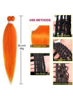 Leeven Pre Stretched Braiding Hair 26 Inch 2 Pack Orange Braiding Hair Pre Stretched Itch Free Synthetic Fiber Crochet Twist Braids Yaki Texture Braiding Hair Extensions(Orange#)  - Image 3