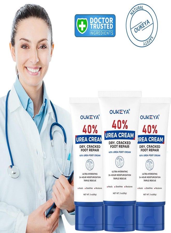 OUKEYA Urea Cream 40 Percent Tube 3 Oz, Urea Foot & Hand Cream for Dry Cracked, 40 per Urea Lotion for Feet Maximum Strength 3 Ounce(Pack of 3) - Image 2