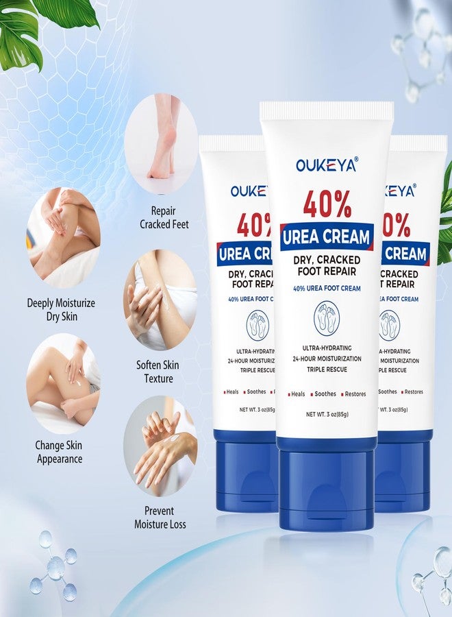 OUKEYA Urea Cream 40 Percent Tube 3 Oz, Urea Foot & Hand Cream for Dry Cracked, 40 per Urea Lotion for Feet Maximum Strength 3 Ounce(Pack of 3) - Image 3