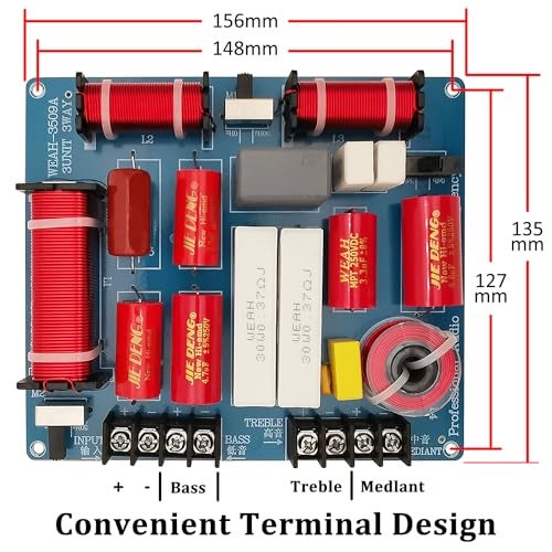 HiQltyla 3 Way Speaker Crossover, WEAH-3509A 350W Adjustable Passive Crossover for Car Home Audio 4 to 8 Ohm Bass Mediant Tweeter - Image 2