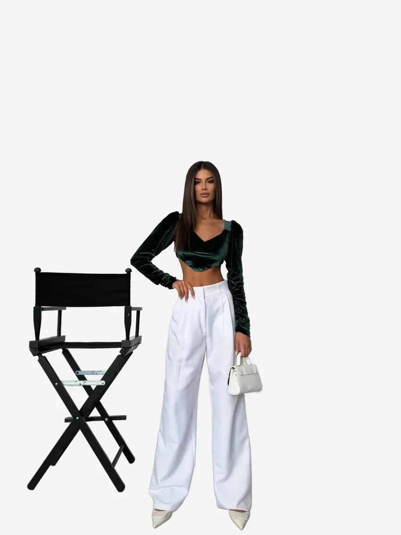 HICCUP Scoop Neck Velvet Puff Sleeve Cropped Blouse