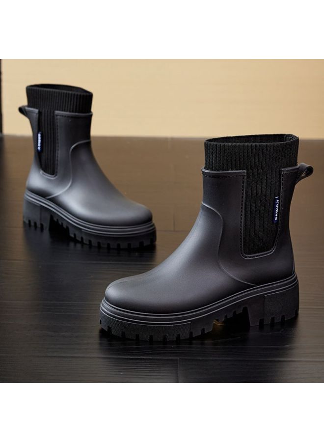 Waterproof Rain Boots For Women, Fashionable Elastic Band Boots, Thick-soled Spring And Summer Adult Outdoor Non-slip Short Rain Boots For Women